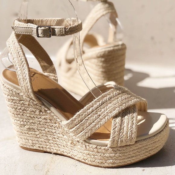 My Delicious Shoes Shoes - NEW Natural Jute Braid Straw Crisscross Strap Espadrilles Platform Wedges Sandal